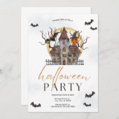 かわいい不気味水彩書道ハローウィンパーティ 招待状 (正面/裏面)