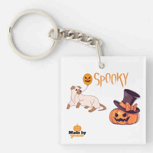 かわいい不気味犬幽霊&パンプキンハロウィーンデザイン- キーホルダー (正面)