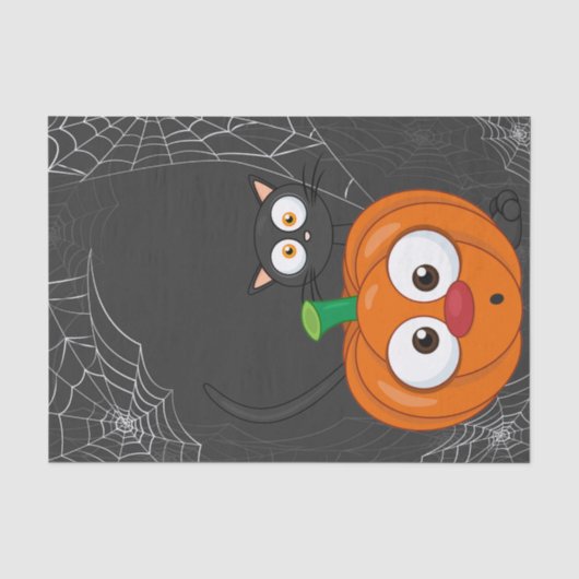 かわいい不気味猫とカボチャのハロウィン 薄葉紙 (正面)