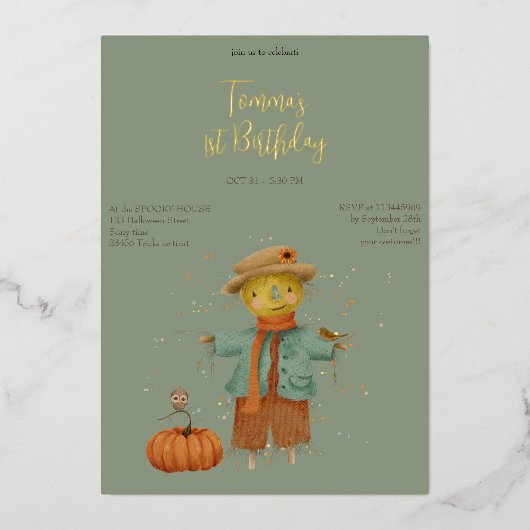 かわいい不気味第1バースデーフォイル招待状 箔招待状 (正面)