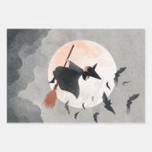 かわいい不気味魔女ウォーターカラーハロウィーン ラッピングペーパーシート (正面)
