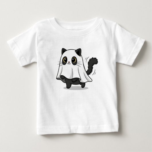 かわいい不気味黒猫と幽霊のような変装 ベビーTシャツ (正面)
