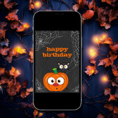 かわいい不気味n猫とカボチャのハロウィン誕生日 カード