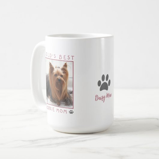 かわいい世界の最高のヨークシャーテリアモマピンクグレーの手の写真 コーヒーマグカップ (正面左)