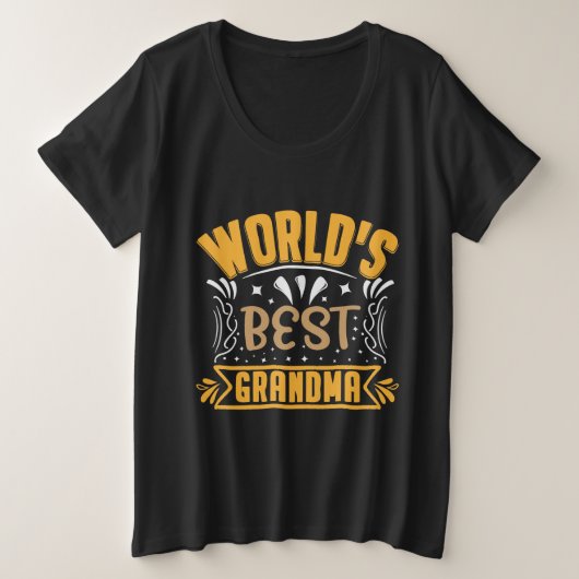 かわいい世界一のおばあちゃん ワードアート プラスサイズTシャツ (デザイン正面)