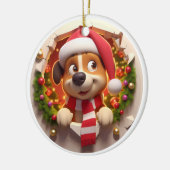 かわいい両面の犬がバタンと突き抜ける セラミックオーナメント (左)