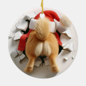 かわいい両面の犬がバタンと突き抜ける セラミックオーナメント (裏面)