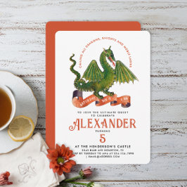 かわいい中世オレンジグリーンドラゴンキッズデイタイポ 招待状