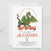 かわいい中世オレンジグリーンドラゴンキッズデイタイポ 招待状 (正面)