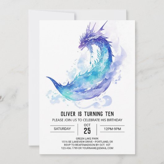 かわいい中世ドラゴンアドベンチャー誕生日 招待状 (正面)