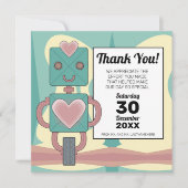 かわいい中世紀モダンロボット子供の最初の誕生日 サンキューカード (正面)