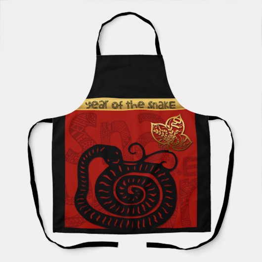 かわいい中国のスネークニューイヤー〔占星術の〕十二宮図誕生日AWA エプロン (正面)