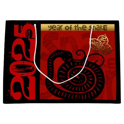 かわいい中国のスネークニューイヤー〔占星術の〕十二宮図誕生日LGB ラージペーパーバッグ (正面)