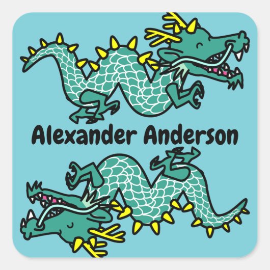 かわいい中国のドラゴン パーソナライズ スクエアシール (正面)