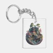 かわいい中国のファンタジー3Dランドスケープ正方形キーチェーン キーホルダー (正面左)