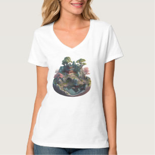 かわいい中国のファンタジー3DランドスケープVネックTシャツ Tシャツ