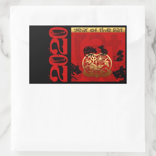 かわいい中国のラットイヤー2020〔占星術の〕十二宮図誕生日RS 長方形シール (バッグ)