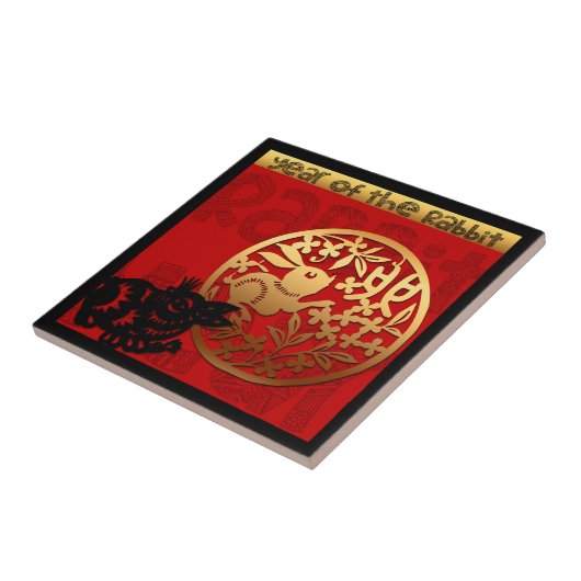 かわいい中国のラビットイヤー〔占星術の〕十二宮図誕生日スクエアCT タイル (側面)