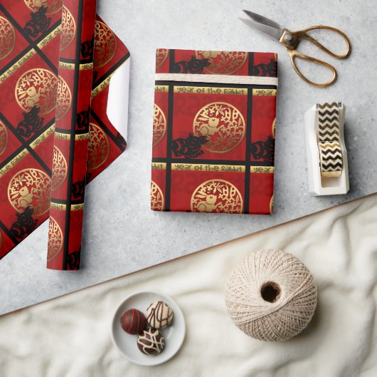 かわいい中国のラビットイヤー〔占星術の〕十二宮図誕生日WP1 ラッピングペーパー (クラフト)