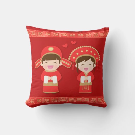 かわいい中国の伝統的なカップルの結婚式の飾り クッション (正面)