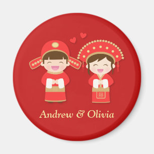 かわいい中国の伝統的なカップルの結婚式 マグネット