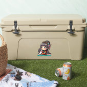 かわいい中国の新年の馬と少女 シール (クーラー)