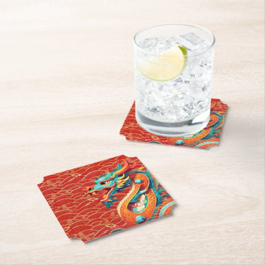 かわいい中国の新年ドラゴン〔占星術の〕十二宮図誕生日PapC ペーパーコースター (インサイチュ)
