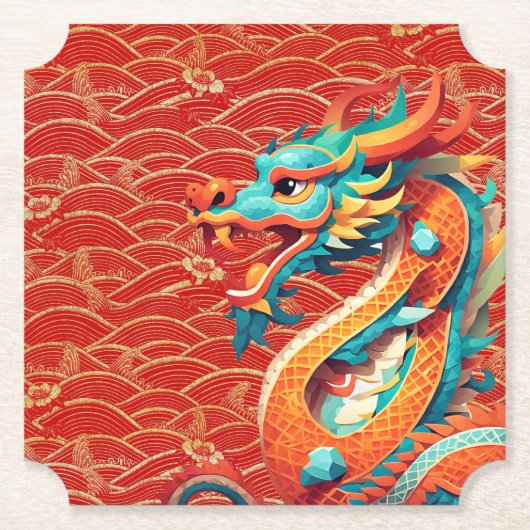 かわいい中国の新年ドラゴン〔占星術の〕十二宮図誕生日PapC ペーパーコースター (正面)