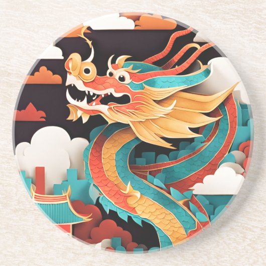 かわいい中国の新年ドラゴン〔占星術の〕十二宮図誕生日RSC コースター (正面)