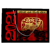 かわいい中国の牛の年2021〔占星術の〕十二宮図誕生日LGB ラージペーパーバッグ (裏面)