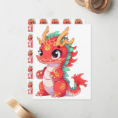 かわいい中国の龍 ノートカード (正面/裏面インサイチュ)