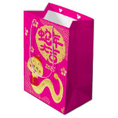 かわいい中国の〔占星術の〕十二宮図ゴールデンスネークピンク新年 ミディアムペーパーバッグ (裏面アングル)