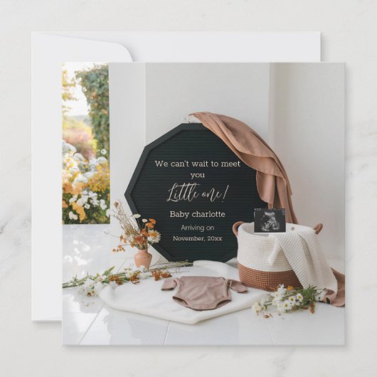 かわいい中性フローラ妊娠の発表 招待状 (正面)