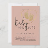 かわいい中性的な足のグリッター ベビーシャワー 招待状 (正面)