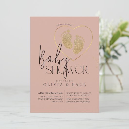 かわいい中性的な足のグリッター ベビーシャワー 招待状 (スタンド正面)