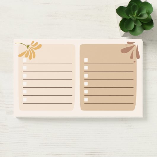 かわいい中立的な背景に花のブラウン ポストイット (オフィス)