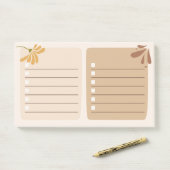 かわいい中立的な背景に花のブラウン ポストイット (デスク)