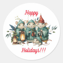 かわいい丸いクリスマスネズミのステッカー