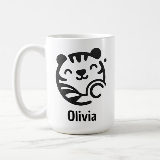 かわいい丸いミニマリスト子猫の顔 コーヒーマグカップ (左)