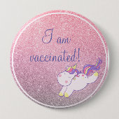 かわいい丸いユニコーンピンクグリッター私は予防接種 缶バッジ (正面)