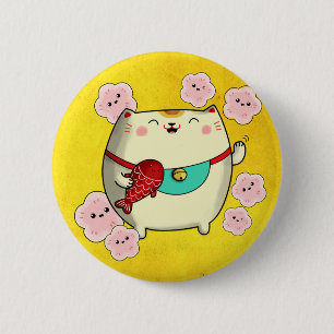 かわいい丸い招き猫 缶バッジ