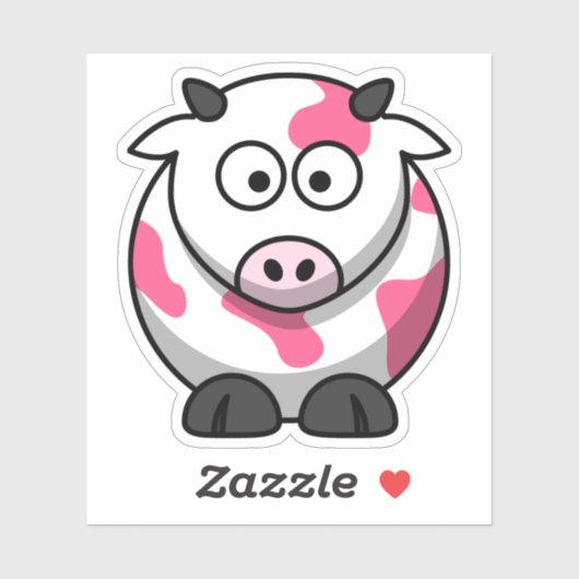 かわいい丸い漫画のピンクの牛 シール (シート)