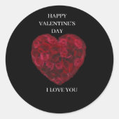 かわいい丸い黒のバレンタインデーのステッカー ラウンドシール (正面)