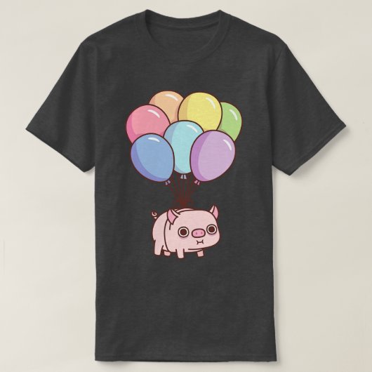かわいい丸くて丸い子豚に虹の風船 Tシャツ (デザイン正面)