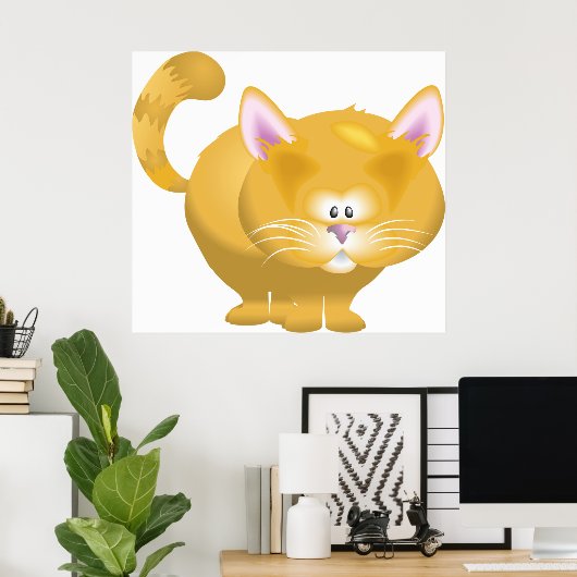 かわいい丸っこいオレンジのタビー猫 ポスター (ホームオフィス)