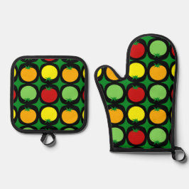 かわいい丸トマト模様 鍋つかみ&鍋敷きセット