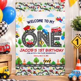 かわいい乗り物カーズ 男の子1歳の誕生日 横断幕