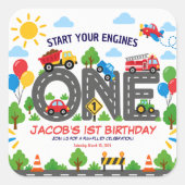 かわいい乗り物 車 男の子 1歳の誕生日 スクエアシール (正面)