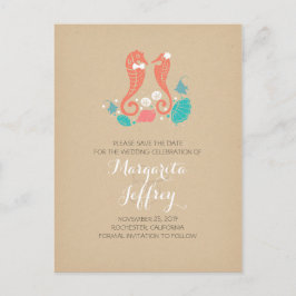 かわいい乗馬カップルビーチは日付はがきを保存する 案内ポストカード