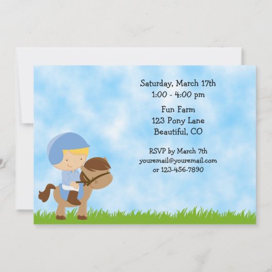 かわいい乗馬誕生日招待状forボーイズ 招待状 (裏面)